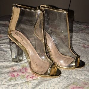 Clear chunky peep toe booties